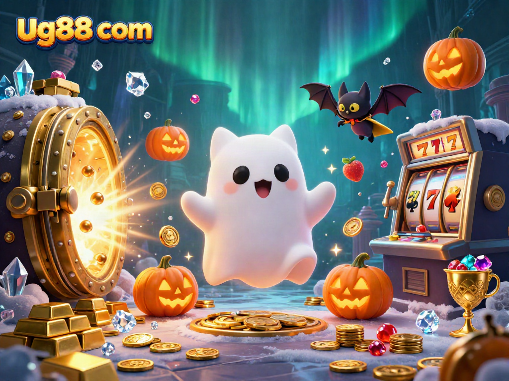 Engage in thrilling gameplay with ug88 com featuring a ghost cat in a haunted casino scene.