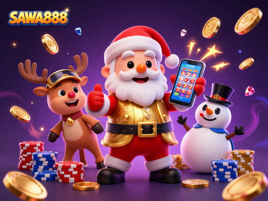 Experience the thrill of SAWA888 as Santa explores jackpot slots with dynamic casino elements.