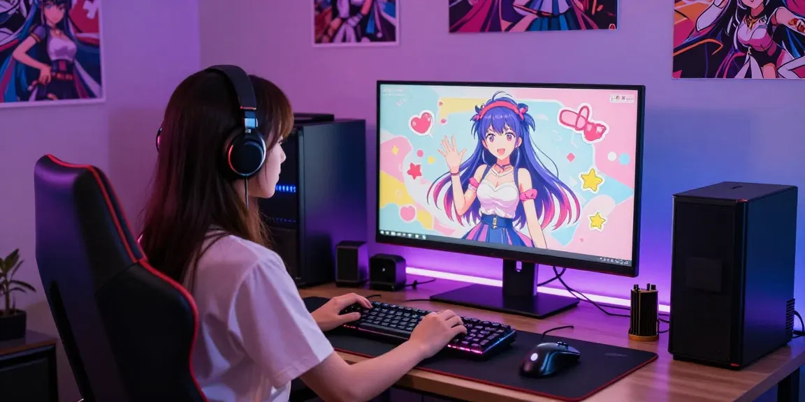 Engaging scene of female protagonist hentai games featuring dynamic gaming setup and colorful vibes.