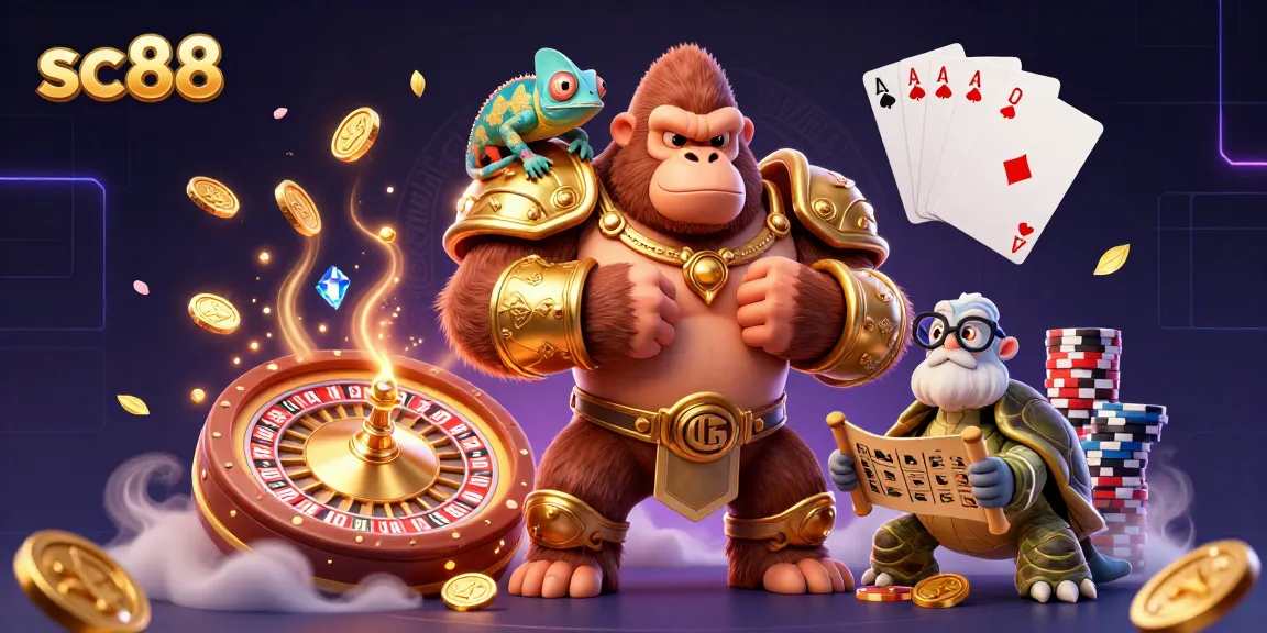 Experience thrilling casino adventures with sc88 featuring a powerful gorilla and friends amidst dazzling game elements.