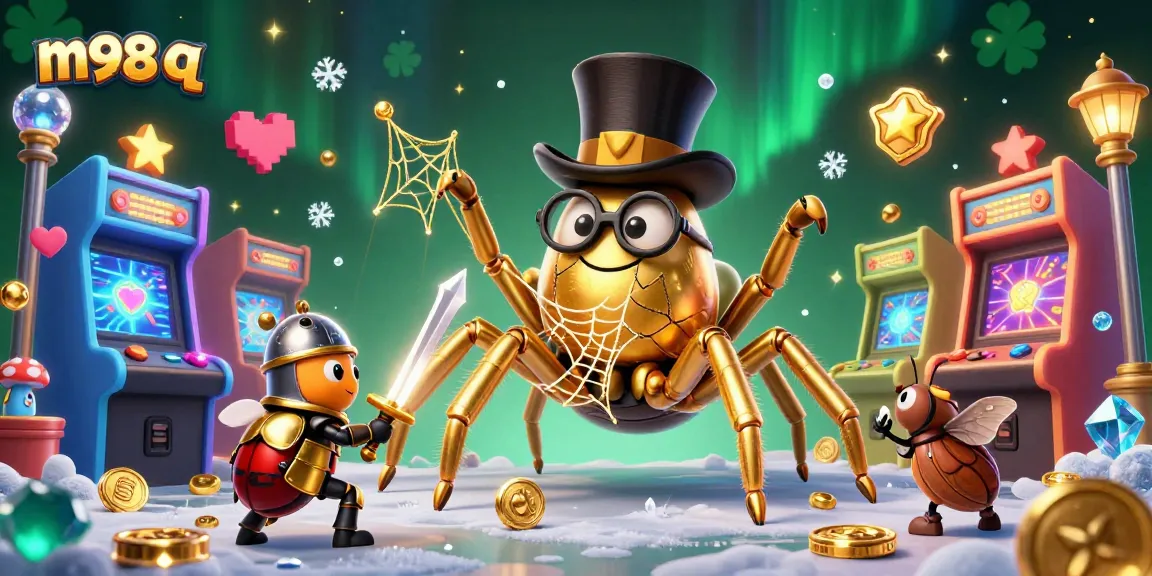 Engage in m98 q with a dynamic casino scene showcasing a golden tarantula and beetle knight.