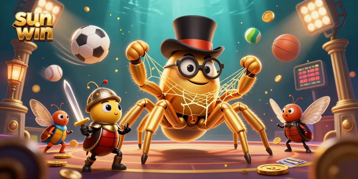 Engage in thrilling gameplay with sun win, featuring a dynamic casino scene with a golden tarantula and magical elements.